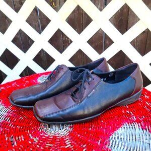 Mephisto square-toe black brown leather lace flats US10 UK7.5